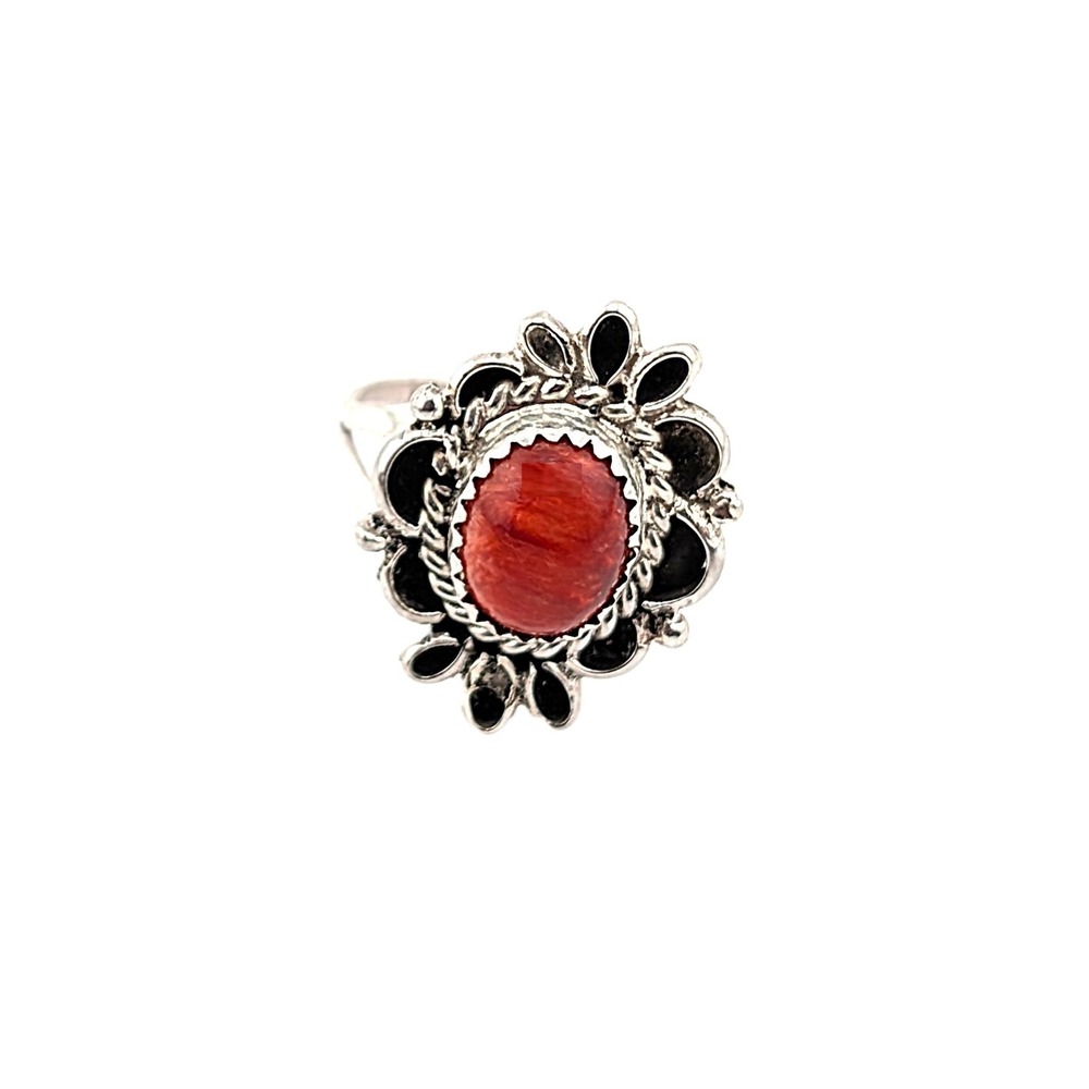 Navajo Red Spiny Oyster Stone Ring Handcrafted Native Am Jewelry Size 7.5US** - Picture 4 of 9